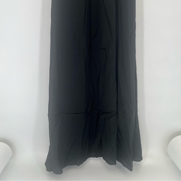 Lulus Satin Cowl Neck Front High Slit Strappy Romantic Maxi Dress In Black - Picture 4 of 10